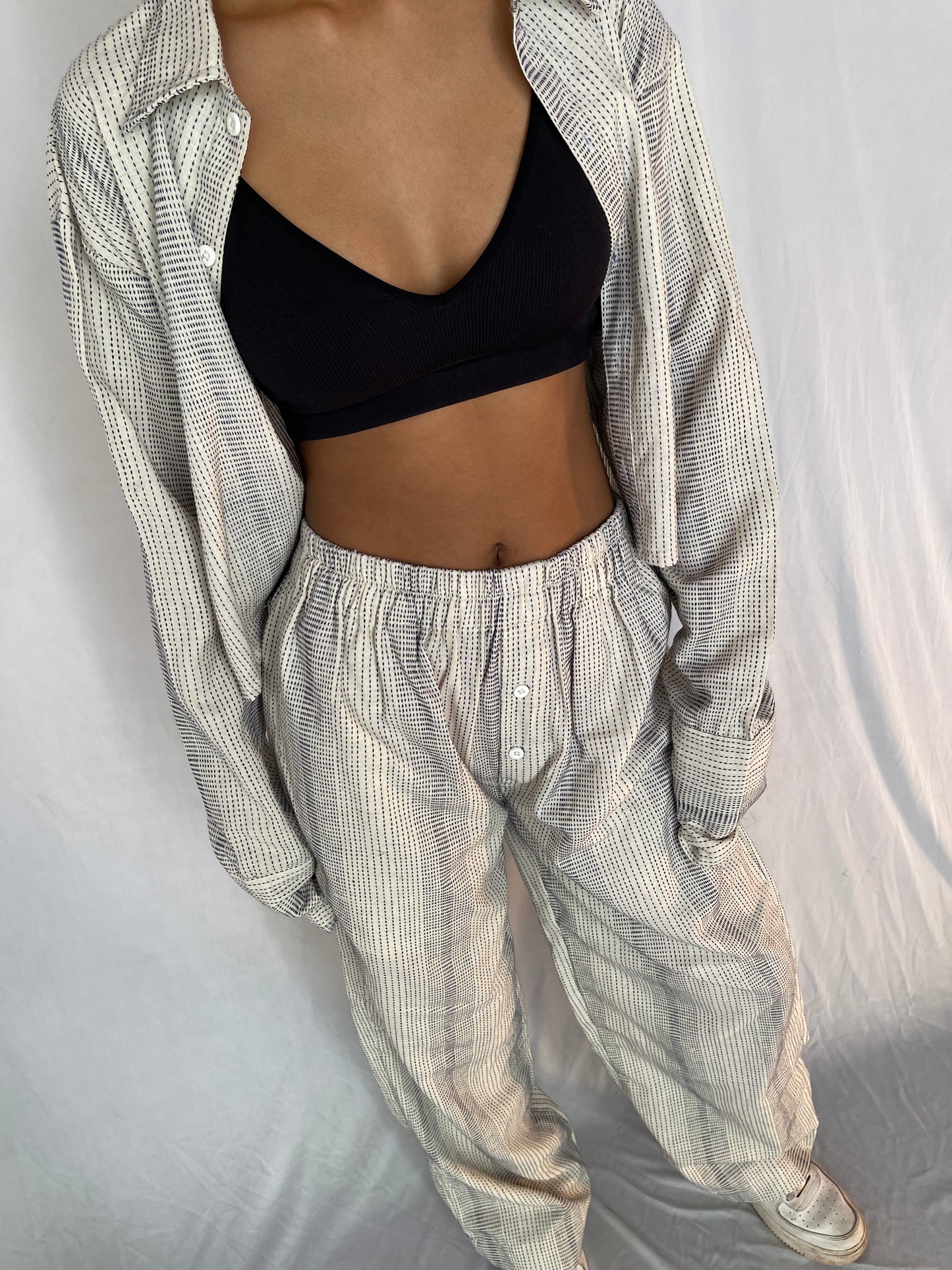 Striped Trousers- White