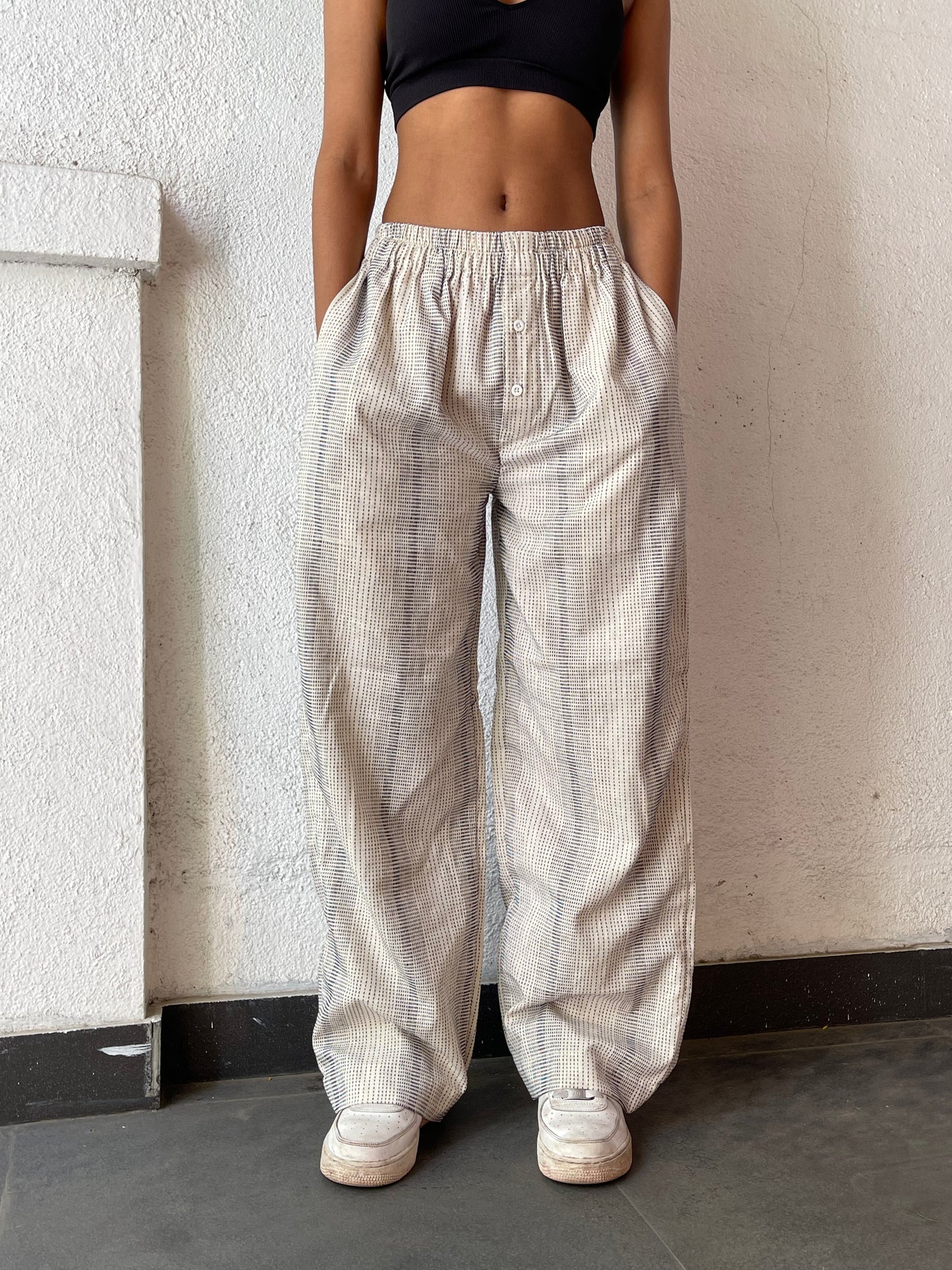 Striped Trousers- White