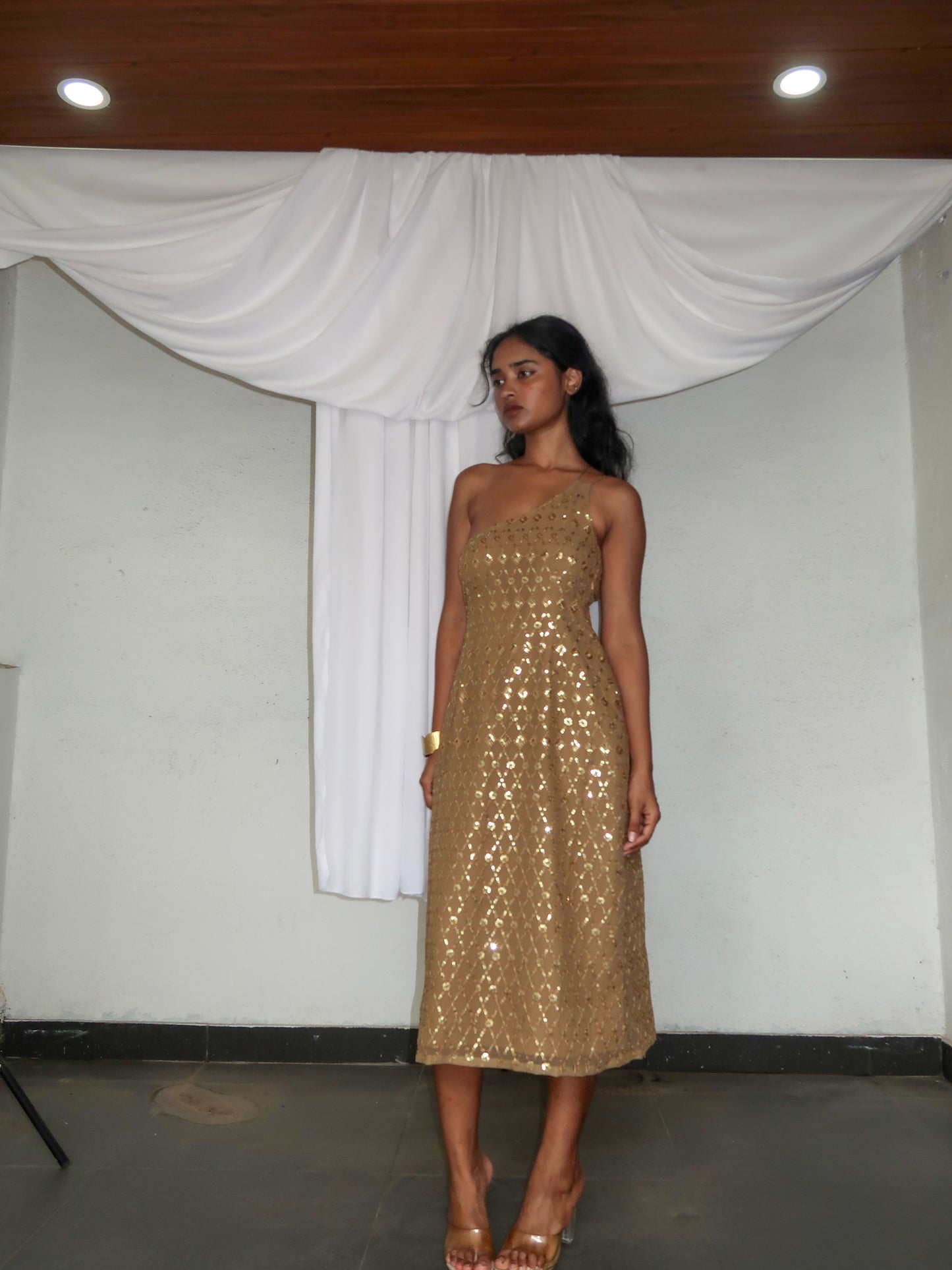 Cleo Sequin Dress- Beige