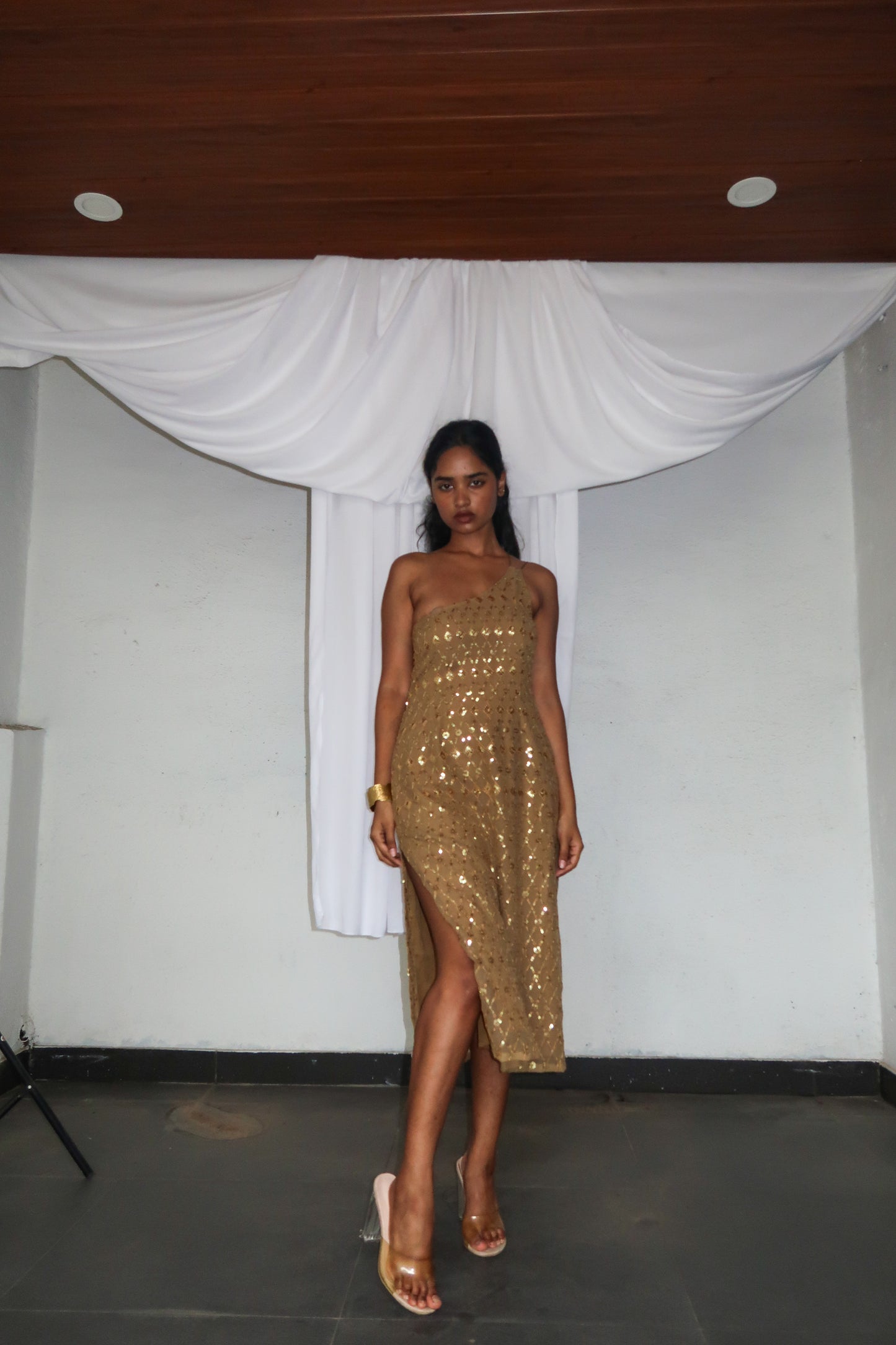 Cleo Sequin Dress- Beige