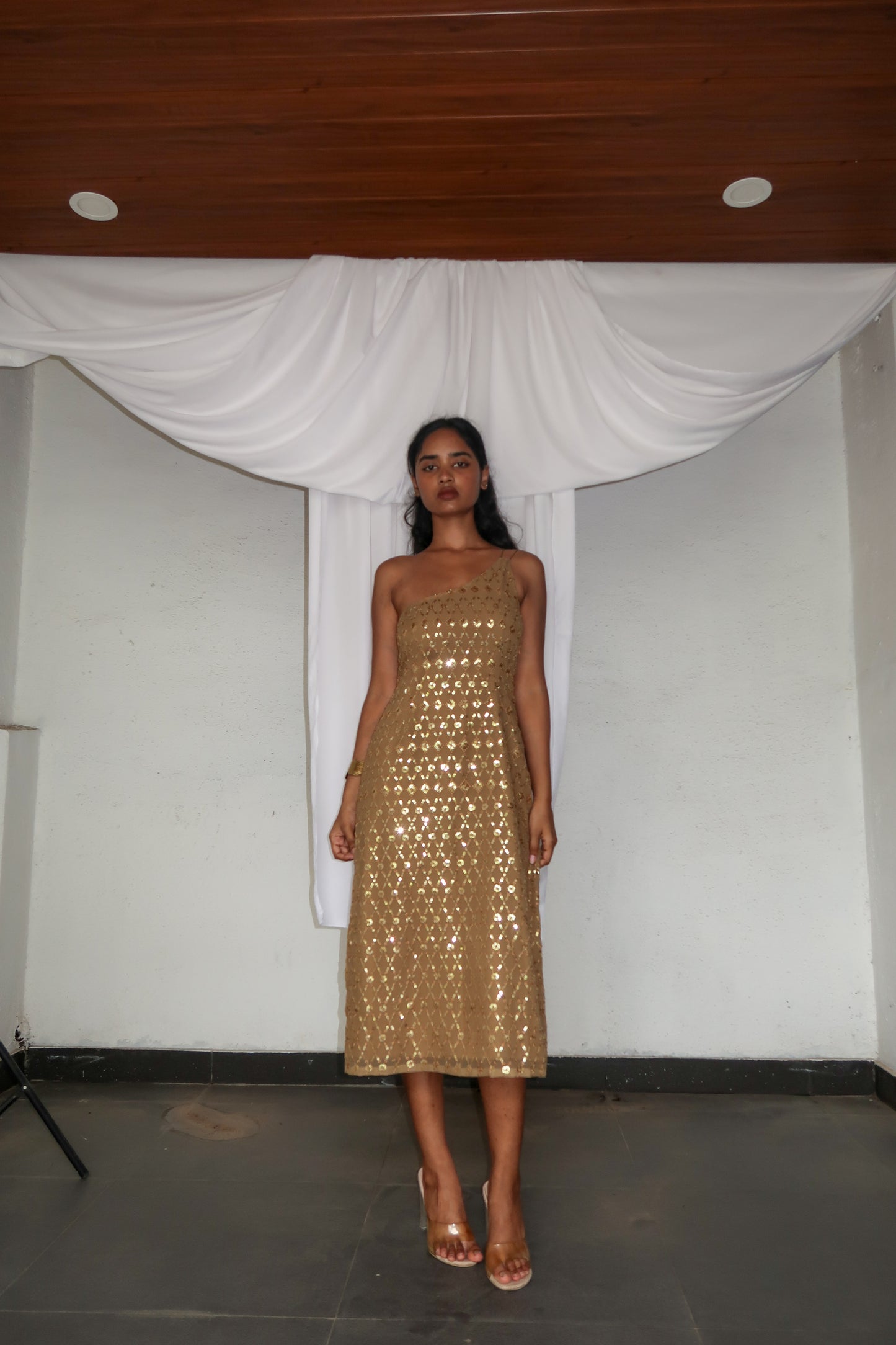 Cleo Sequin Dress- Beige